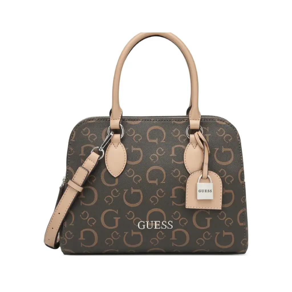 Cartera Guess Delphine Satchel Marrón Oscuro