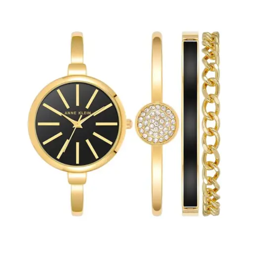[AK1470GBST 508D] Set Reloj Anne Klein Negro/Dorado