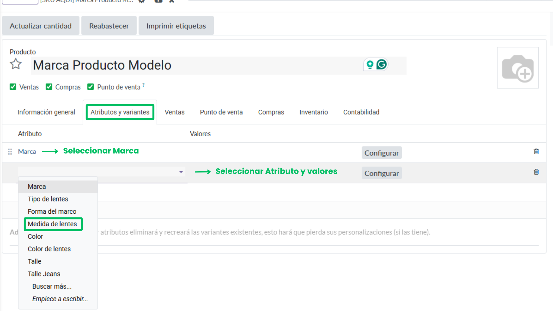 8. Configurar atributos y variantes