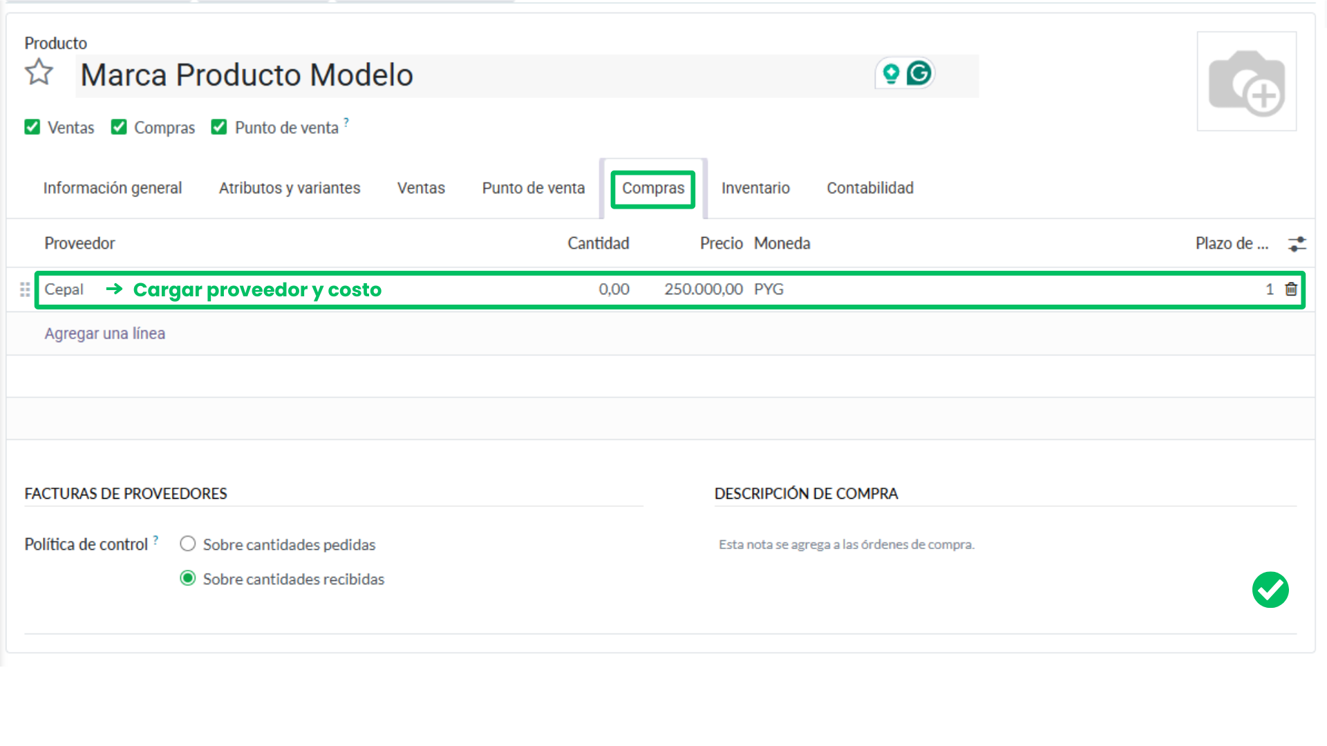 12. Completar proveedor y costo