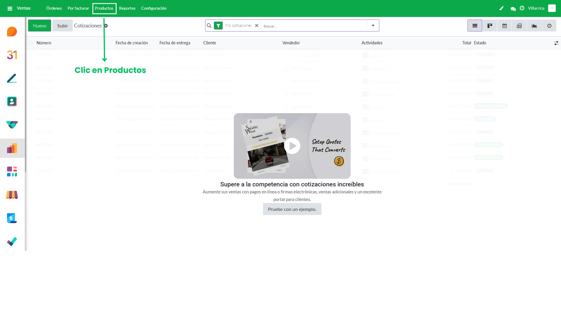 2. Clic en Productos